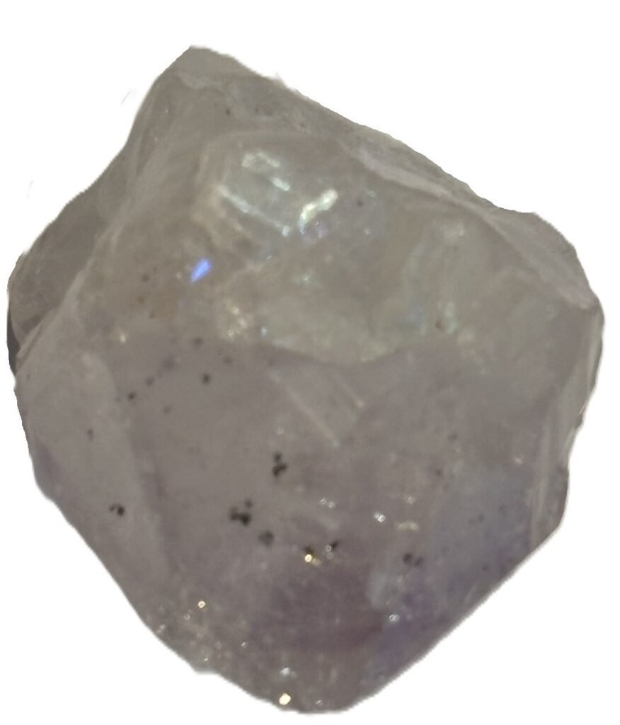 Angel aura quartz polished freeform point b sians emporium Polished angel aura quartz freeform point standing upright with natural striations and cut faceted termination on a plain background